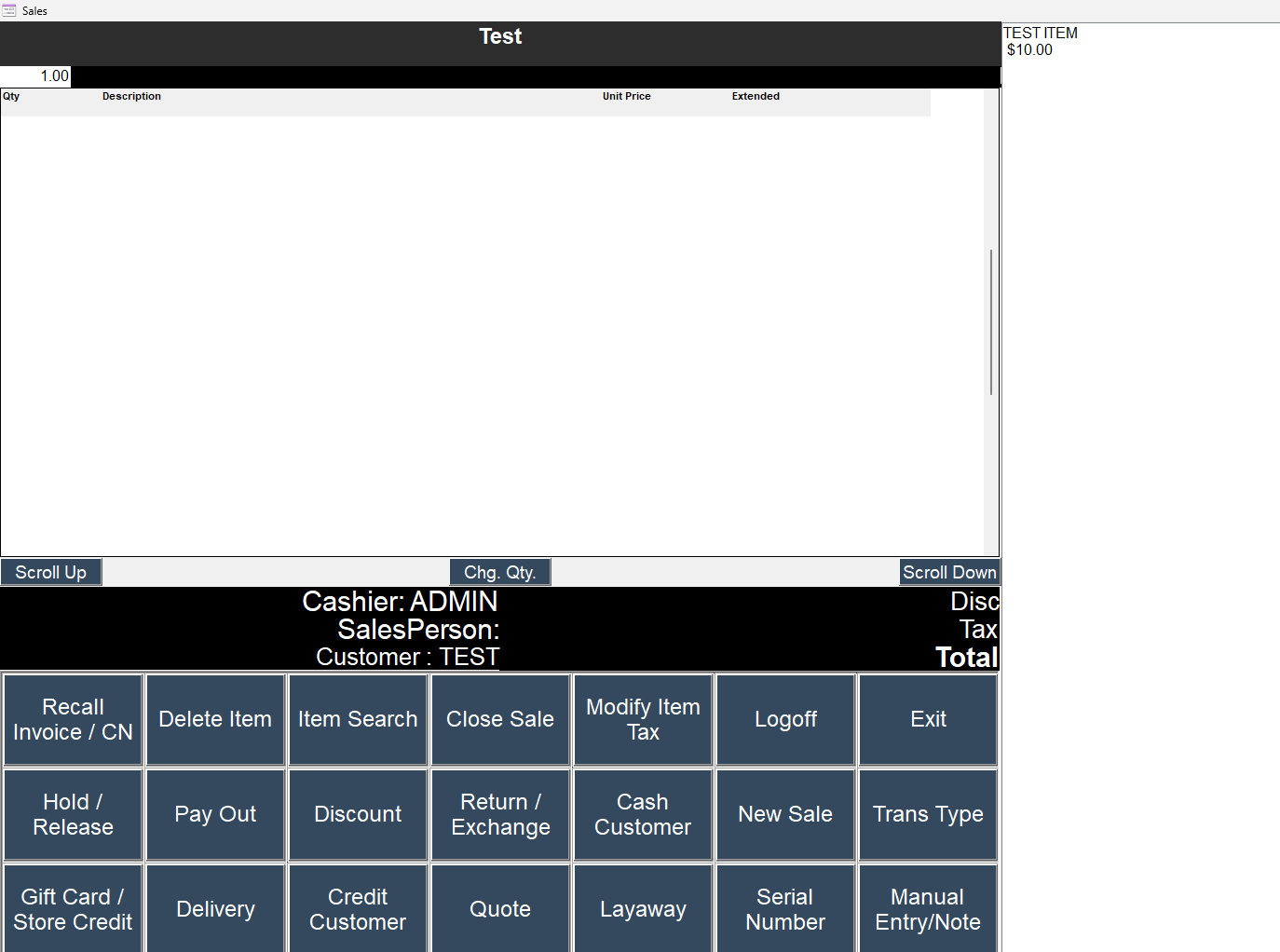 OnePOS sales screen